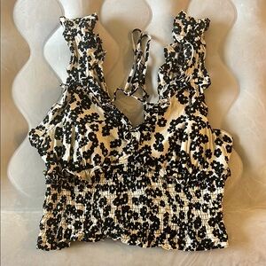 Black and Cream Smocked Crop Tank Top